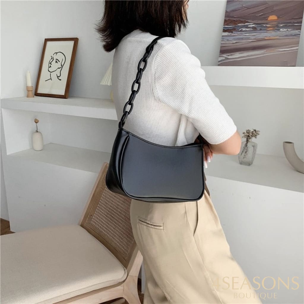 Female Leather Solid Color Chain Handbag Retro Casual Women Totes Shoulder Bags Fashion Exquisite