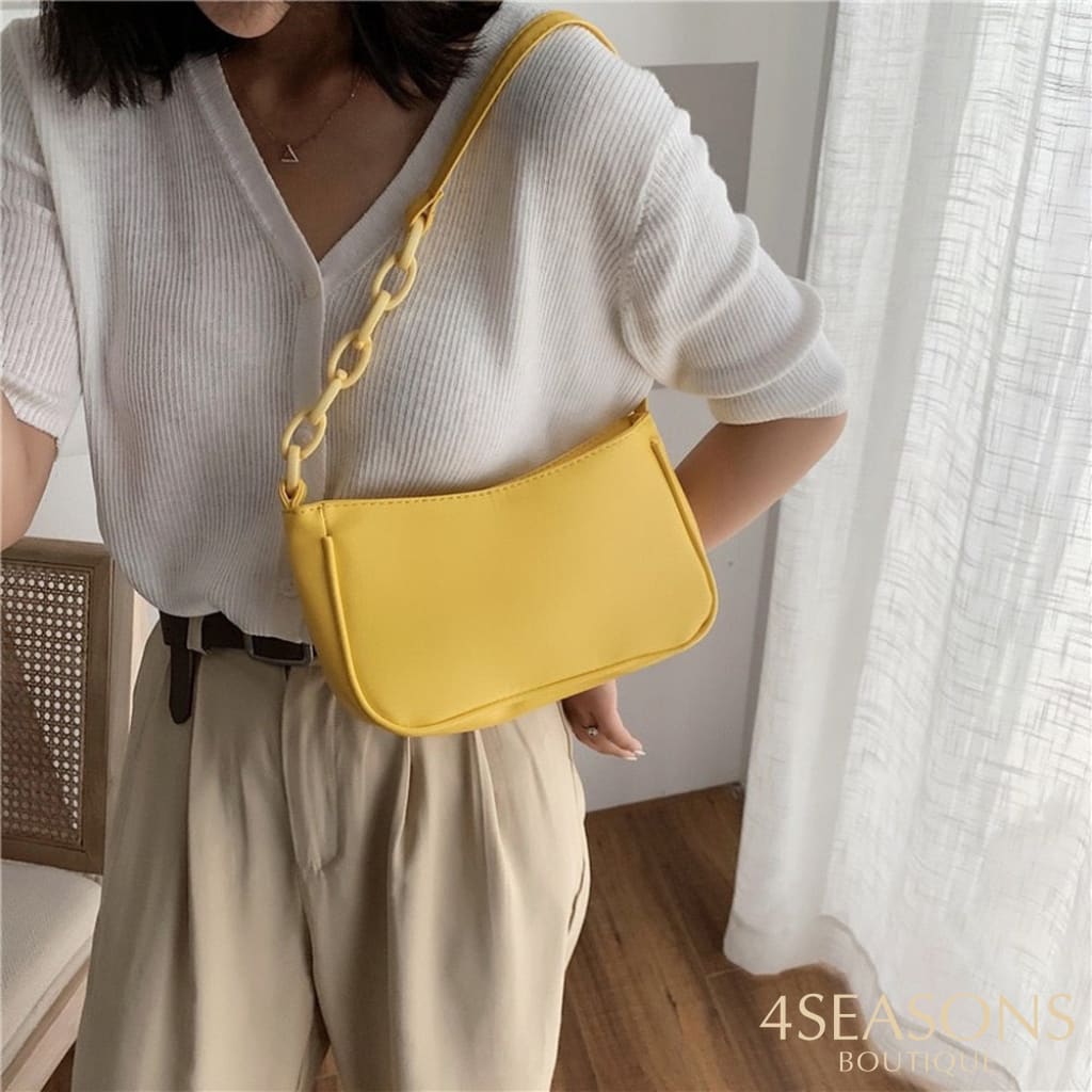 Female Leather Solid Color Chain Handbag Retro Casual Women Totes Shoulder Bags Fashion Exquisite