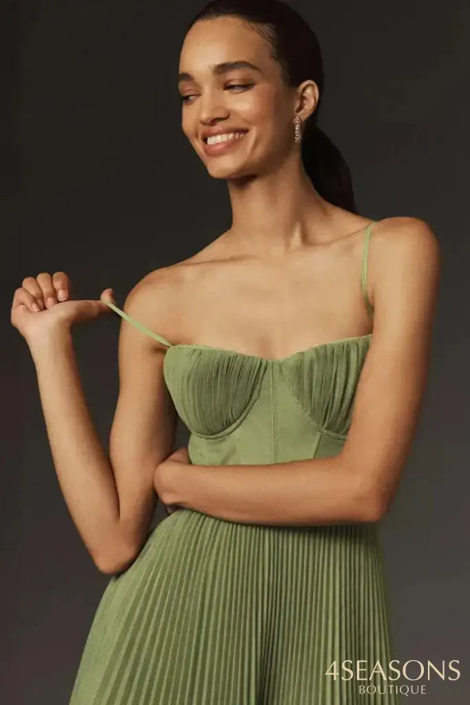 Bustier Pleated Tulle Fit & Flare Midi Dress