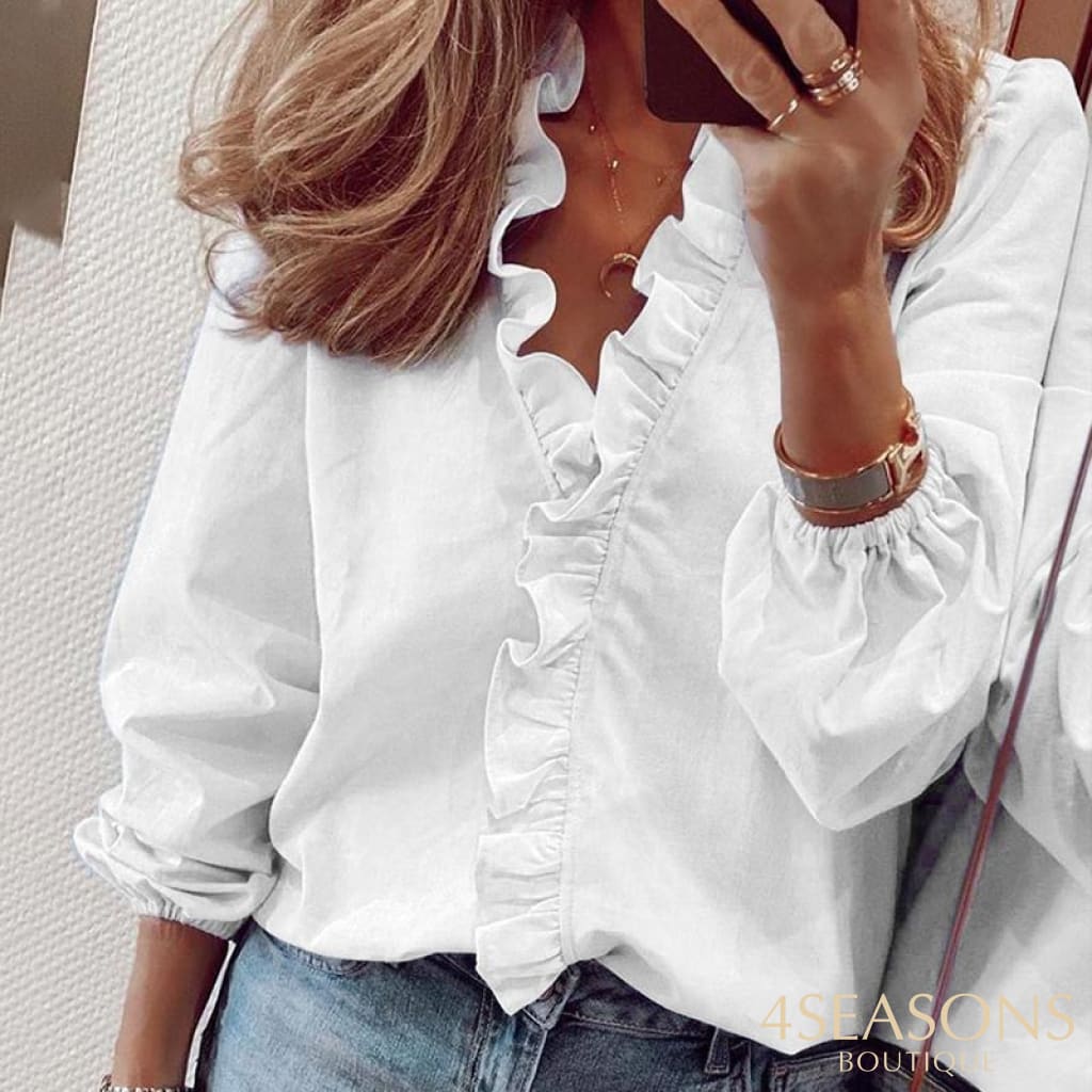 Jocoo Jolee 2022 Summer Floral Print Ruffles Women Blouse Office Lady Short Sleeve V Neck Shirts