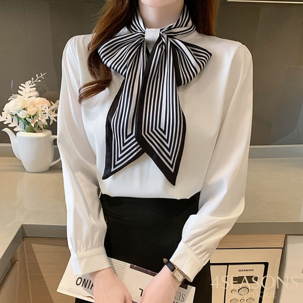 H Han Queen New 2022 Office Shirt Womens Blouses Bow Vintage Work Casual Tops Chiffon Blouse Elegant