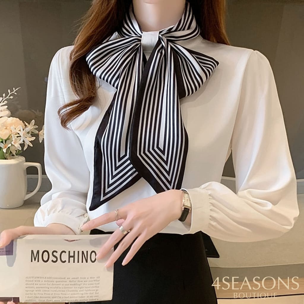 H Han Queen New 2022 Office Shirt Womens Blouses Bow Vintage Work Casual Tops Chiffon Blouse Elegant