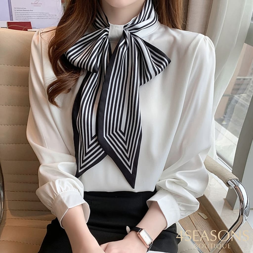 H Han Queen New 2022 Office Shirt Womens Blouses Bow Vintage Work Casual Tops Chiffon Blouse Elegant