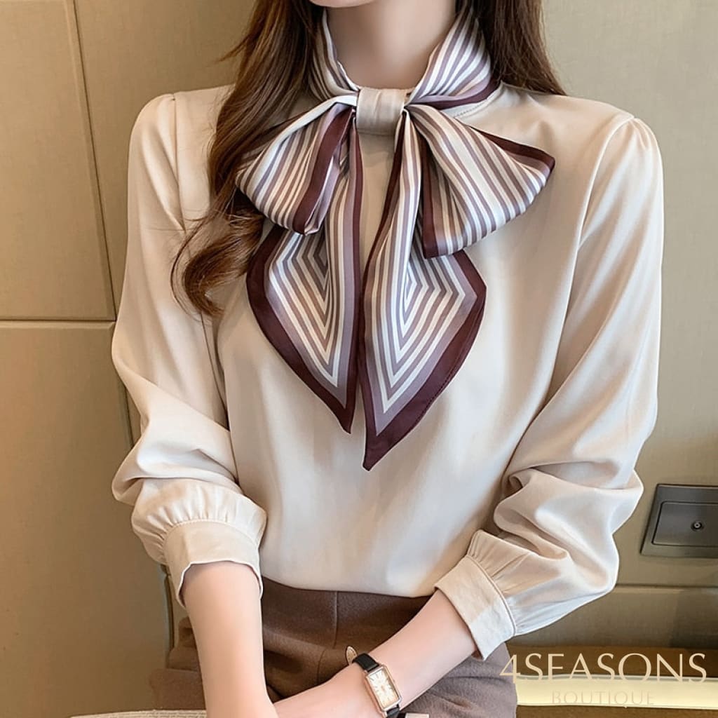 H Han Queen New 2022 Office Shirt Womens Blouses Bow Vintage Work Casual Tops Chiffon Blouse Elegant