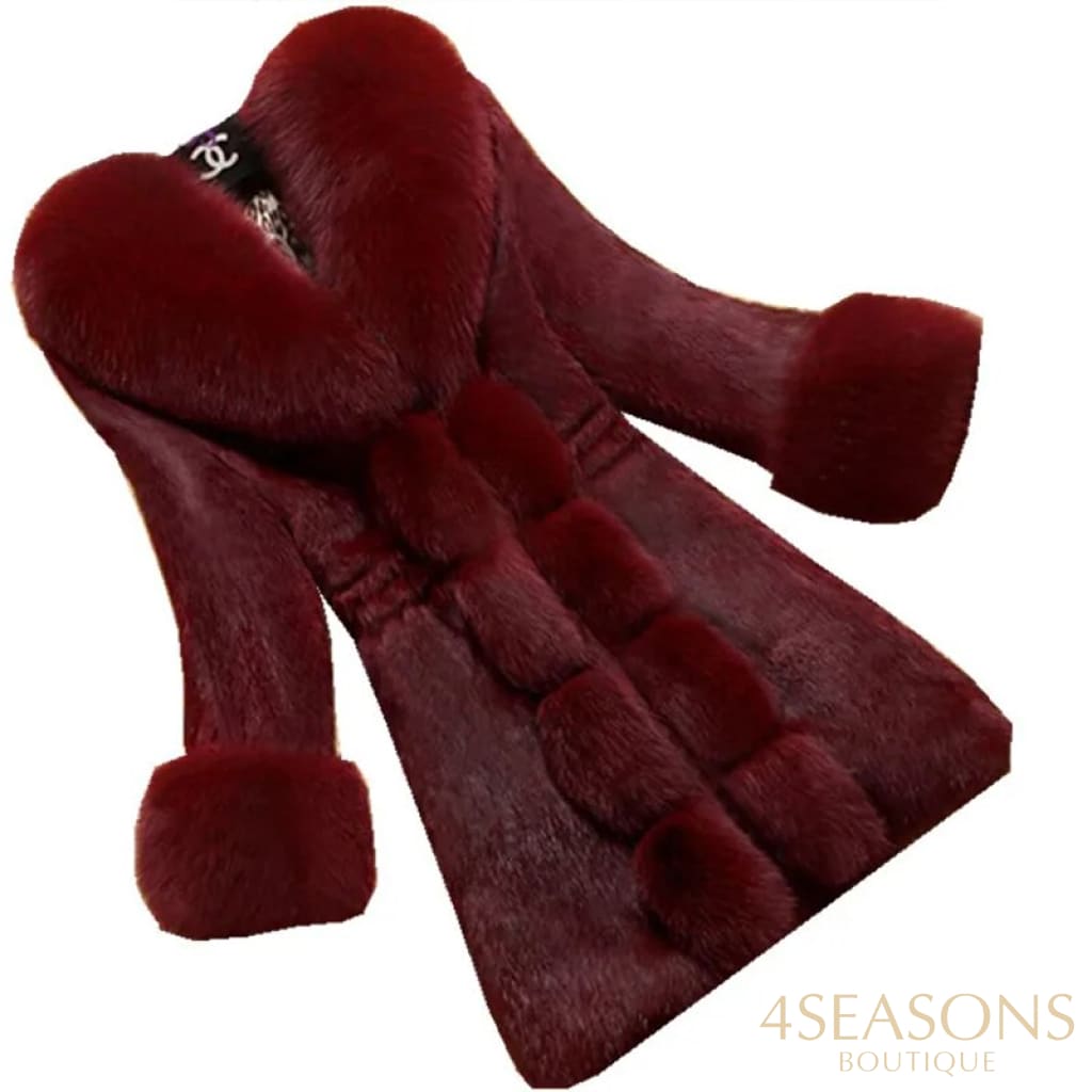 Warm Clothing Fashion Faux Fur V Neck Long Sleeve Coat Ladies Plush