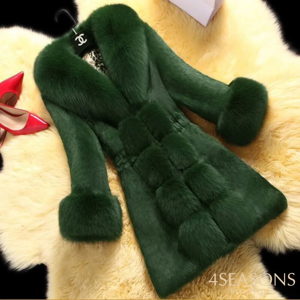 Warm Clothing Fashion Faux Fur V Neck Long Sleeve Coat Ladies Plush