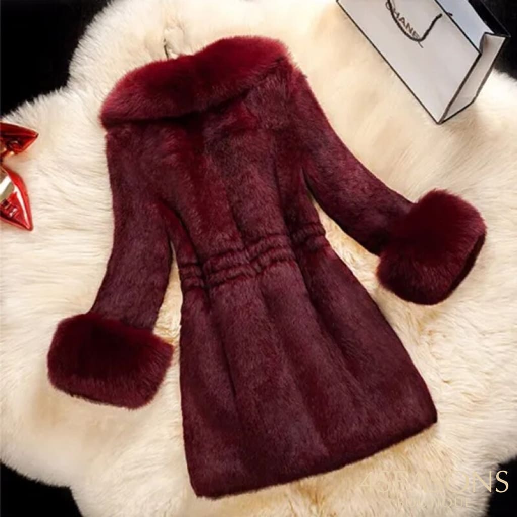 Warm Clothing Fashion Faux Fur V Neck Long Sleeve Coat Ladies Plush