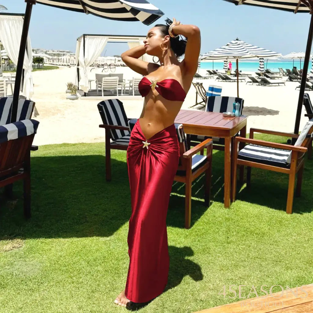 Conjunto Biquíni Com Saída De Praia Star (3 Peças) Vermelho / P