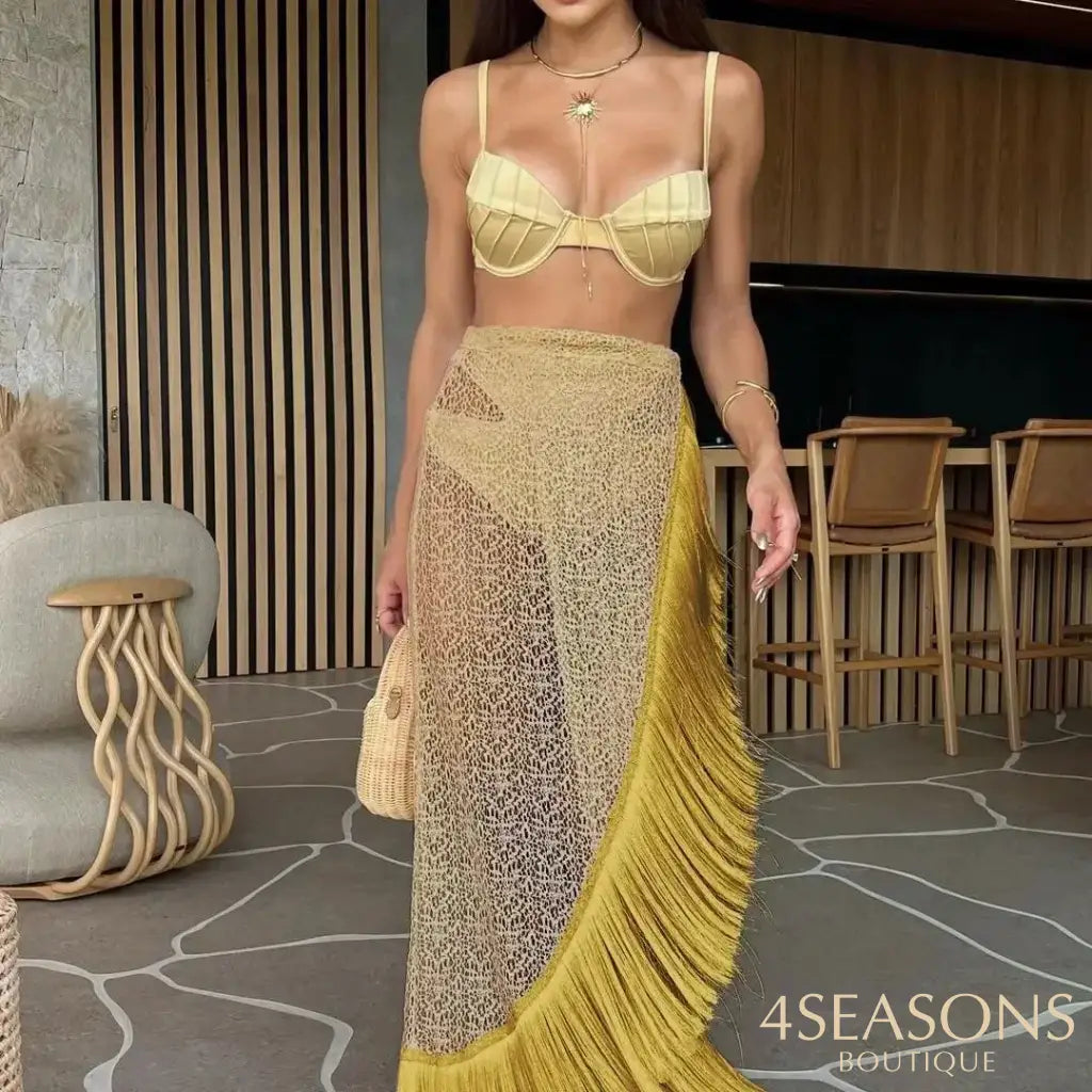 Conjunto Biquíni Com Saída Eleonora (3 Pçs) Dourado Aberto / P