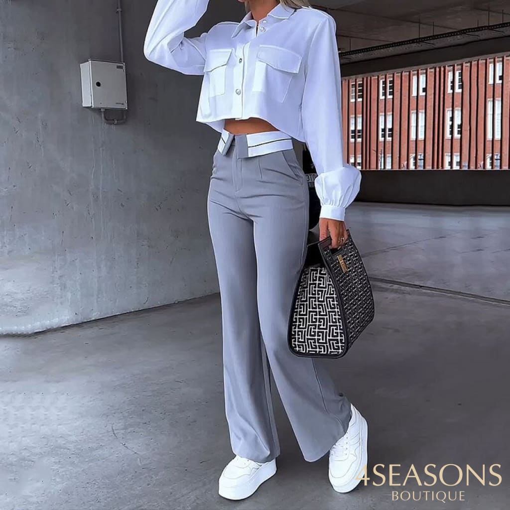 Conjunto Bulgária Branco + Cinza / P