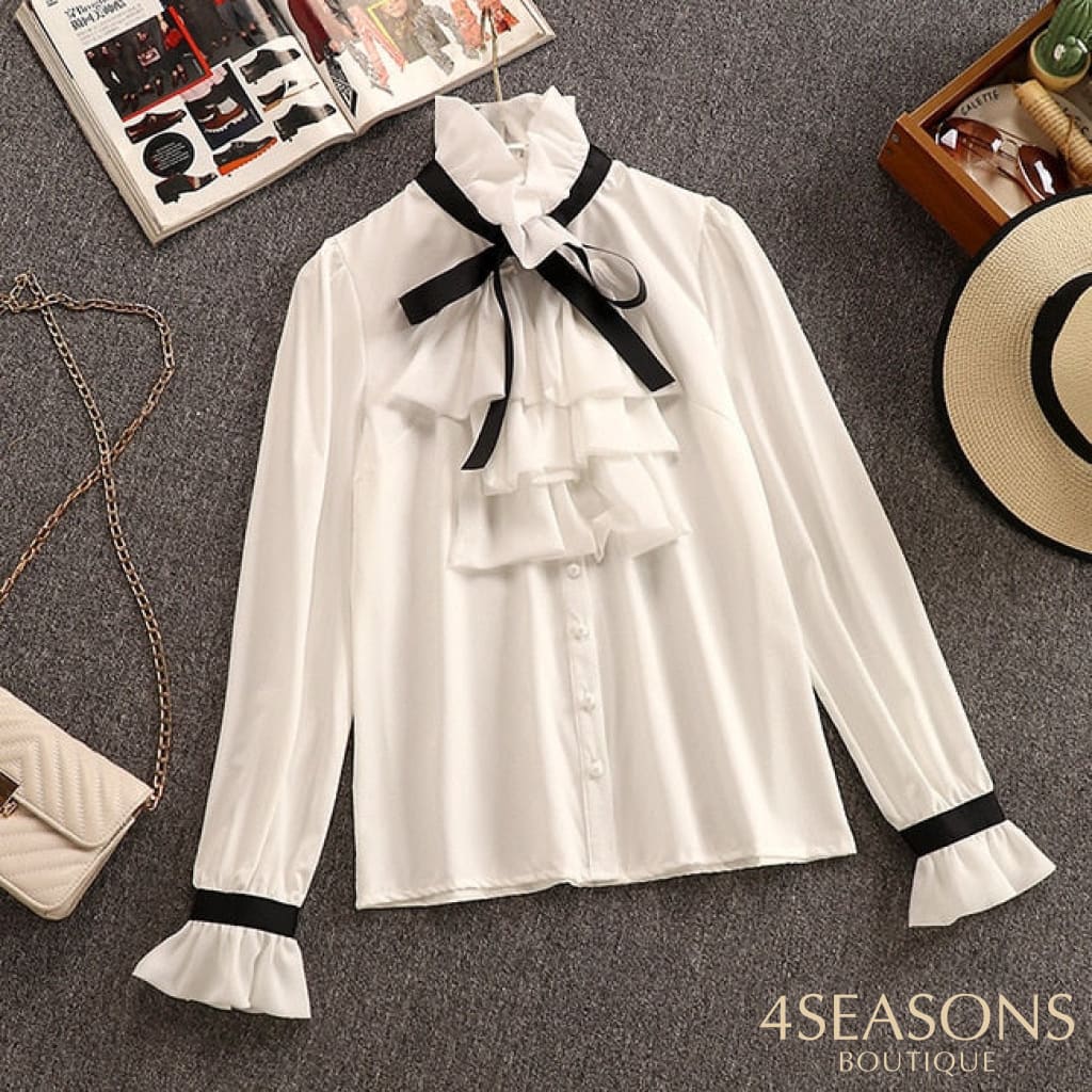 2021 Autumn Winter 2 Piece Set Overalls Dress Women Elegant Ruffles Chiffon Bow Shirt Top+Double