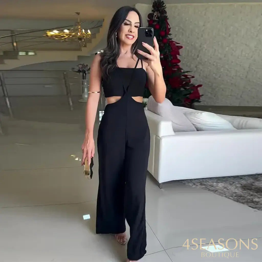 2024 Summer New Style Women’s Clothing Solid Color Casual Tank Halter Neck Jumpsuit 2-Piece Set Fashionable