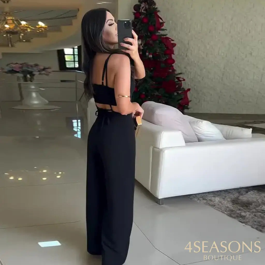 2024 Summer New Style Women’s Clothing Solid Color Casual Tank Halter Neck Jumpsuit 2-Piece Set Fashionable