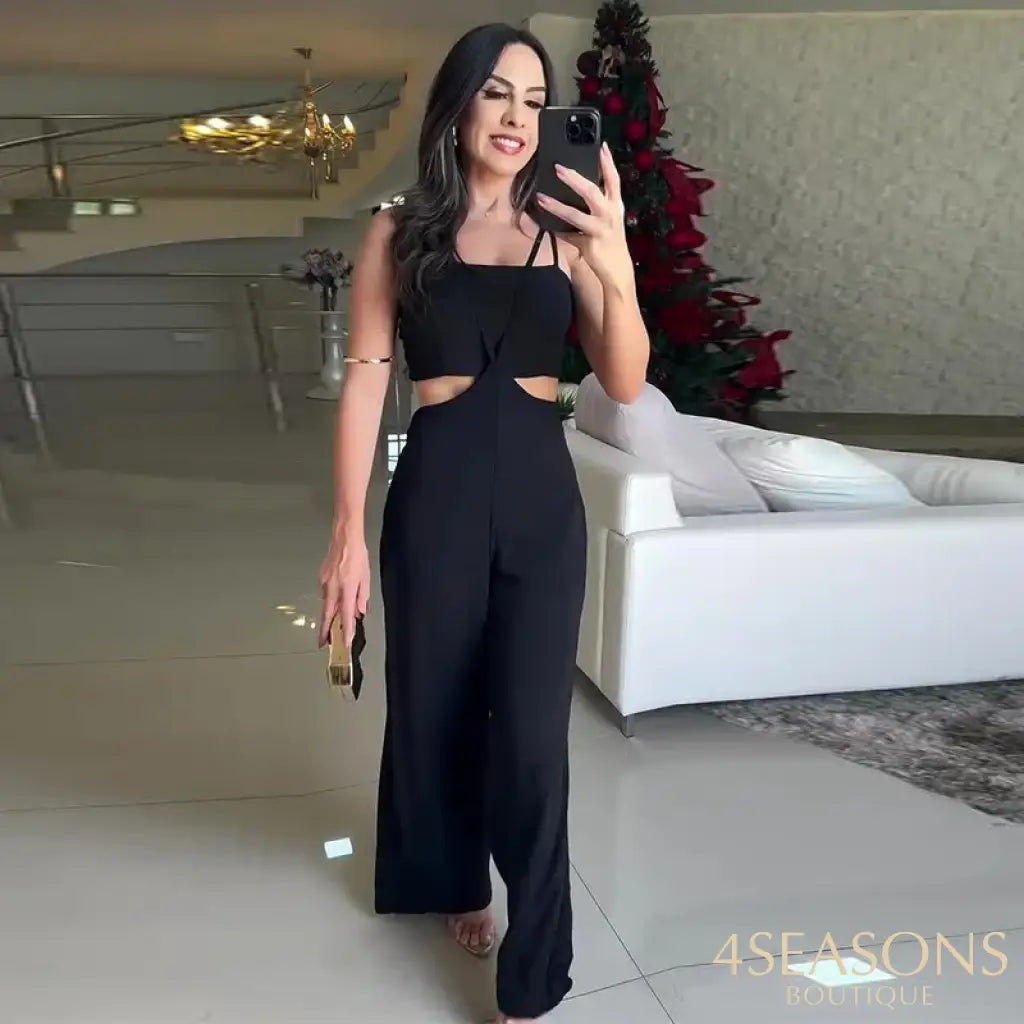 2024 Summer New Style Women’s Clothing Solid Color Casual Tank Halter Neck Jumpsuit 2-Piece Set Fashionable