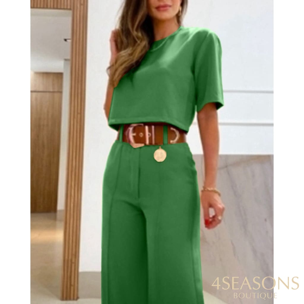 2023 Casual Women Half Sleeve Crop Top & Wide Leg Pants Set Summer Femme Office Lady Two Pieces Suit