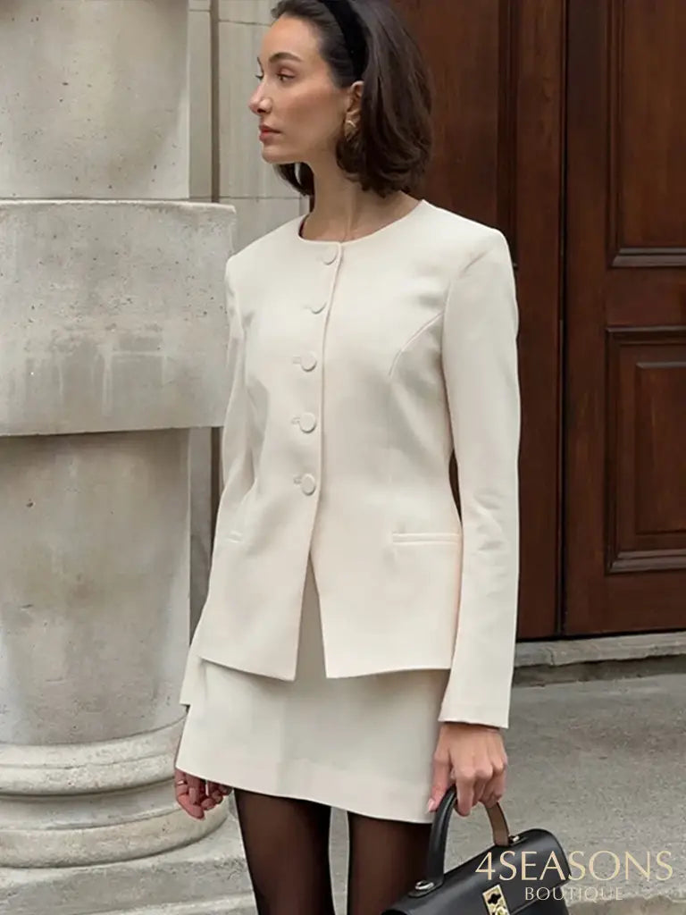 Elegant Women’s Sets Long Sleeve Button Slim Blazer Coats Zipper Mini Skirt 2 Piece Women Outfit