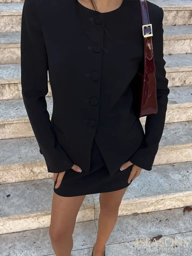 Elegant Women’s Sets Long Sleeve Button Slim Blazer Coats Zipper Mini Skirt 2 Piece Women Outfit