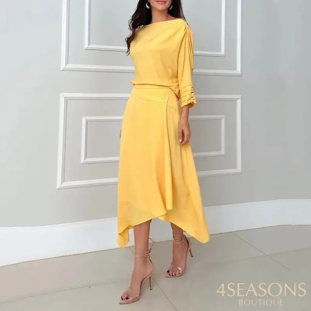 Wefads Autumn Two Piece Set Women Clothing Office Solid Half Sleeve Off Shoulder Irregular Pullover