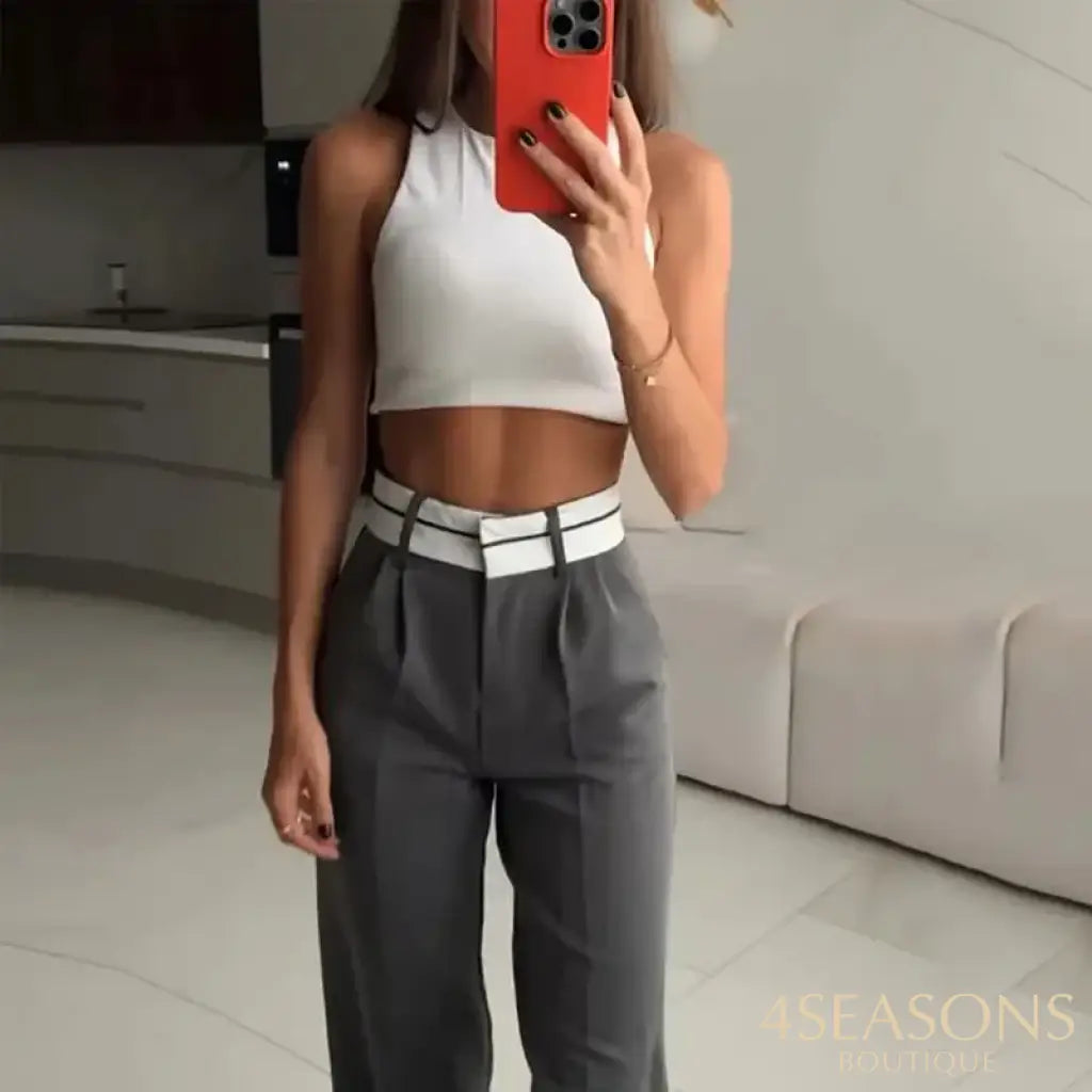 Wefads Two Piece Sets Women’s Summer Commuting Leisure Solid Sleeveless Top Straight Loose Pants