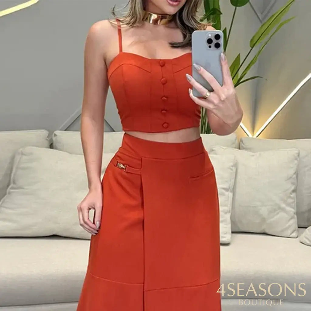 Wefads Women Fashion Two Piece Set Casual Solid Sleeveless Suspender Backless High Waist Pullover