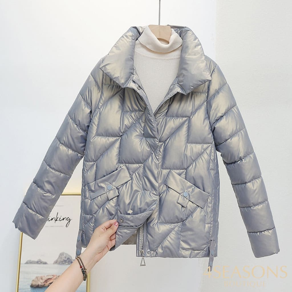 Women Jacket 2022 New Winter Parkas Female Glossy Down Cotton Jackets Stand Collar Casual Warm Parka