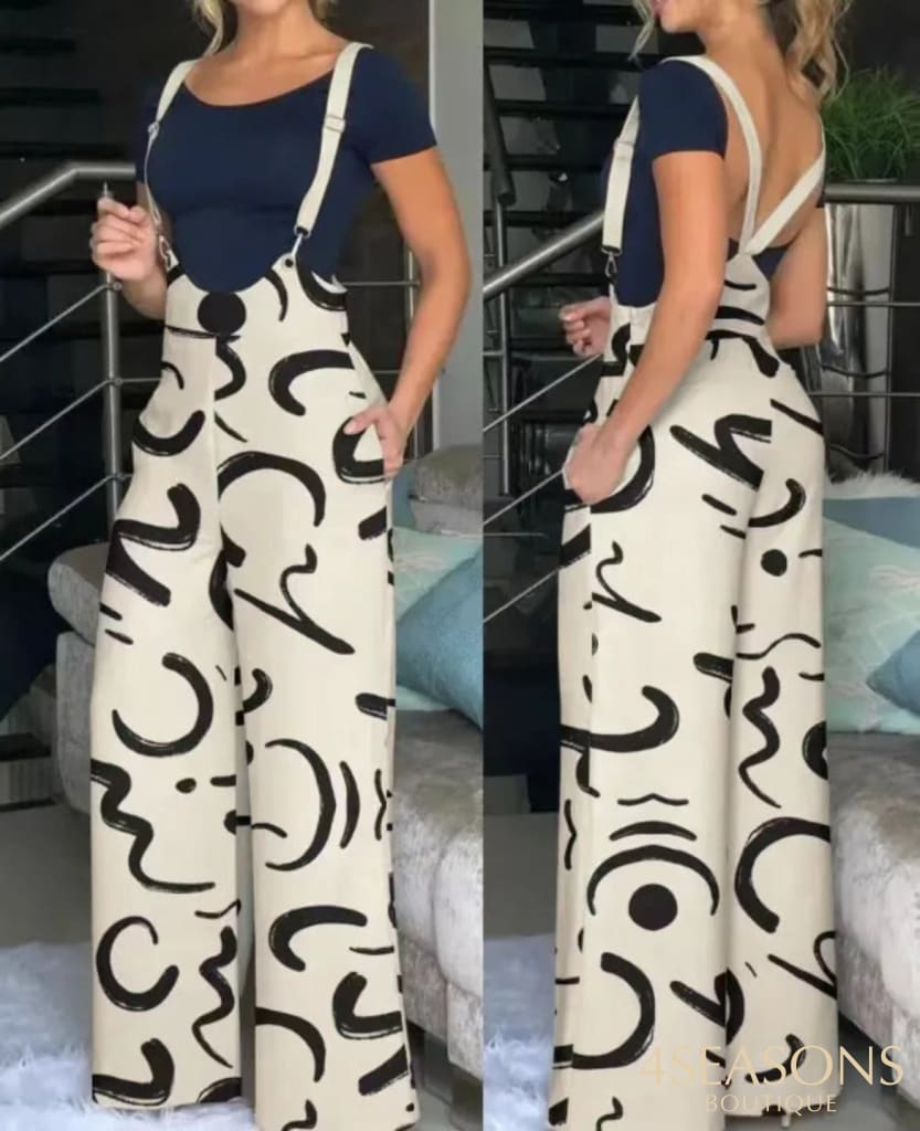 Spring Summer Casual Solid Strap Jumpsuit Women Fashion High Waist Wide Leg Bodysuit Orange / S