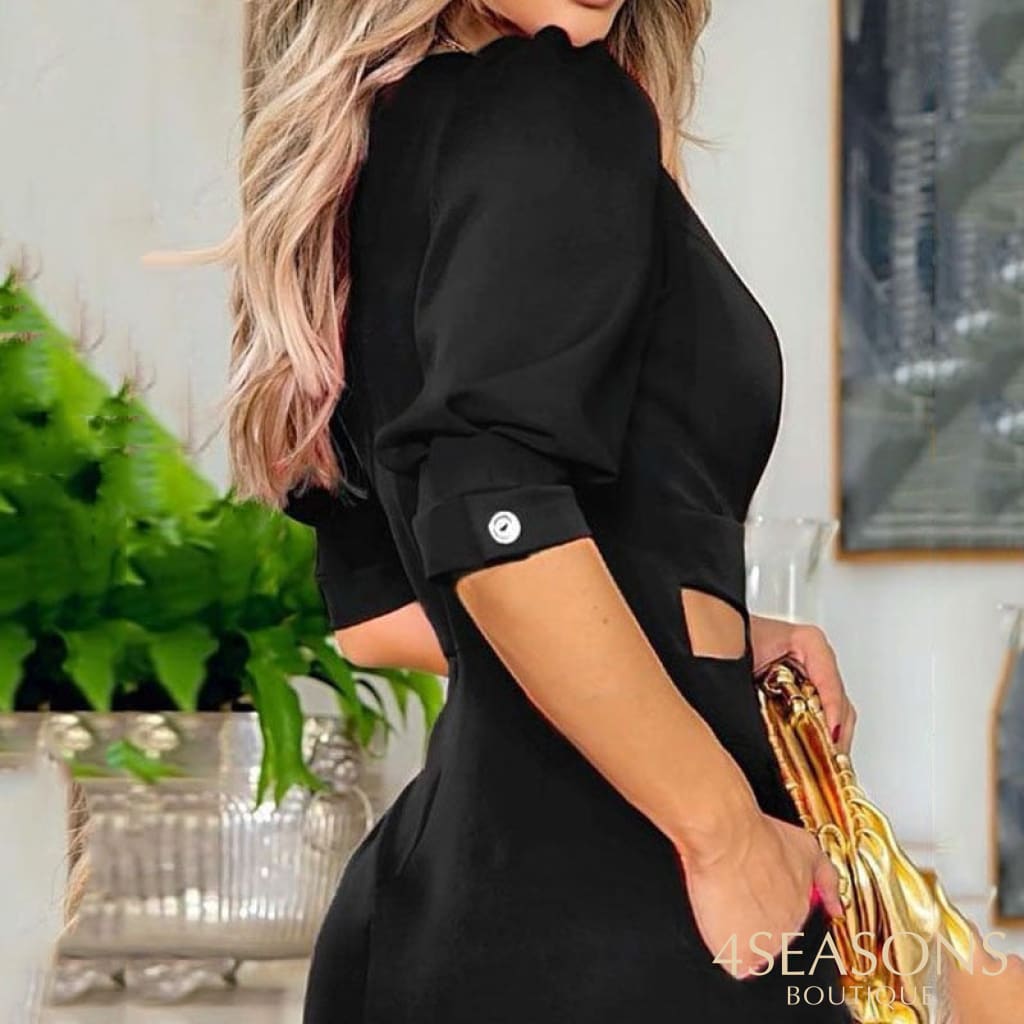 Liyong Women Jumpsuit Puff Short Sleeve V Neck Cutout Loose Wide Legs Casual Fashion Pants With