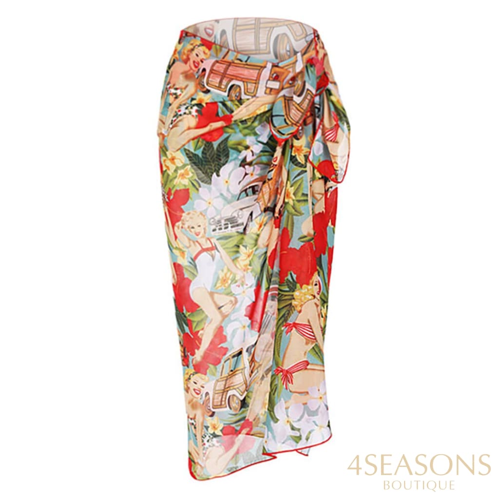 Fashion Colorblock Print Swimsuit Set French Crew Neck Slim Bikini High Waist Sexy Backless Swimwear