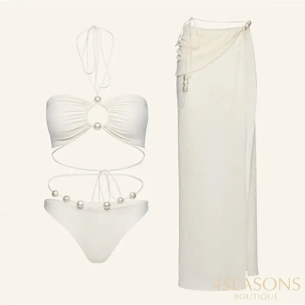 Pearls Bikini Set with Cover Up