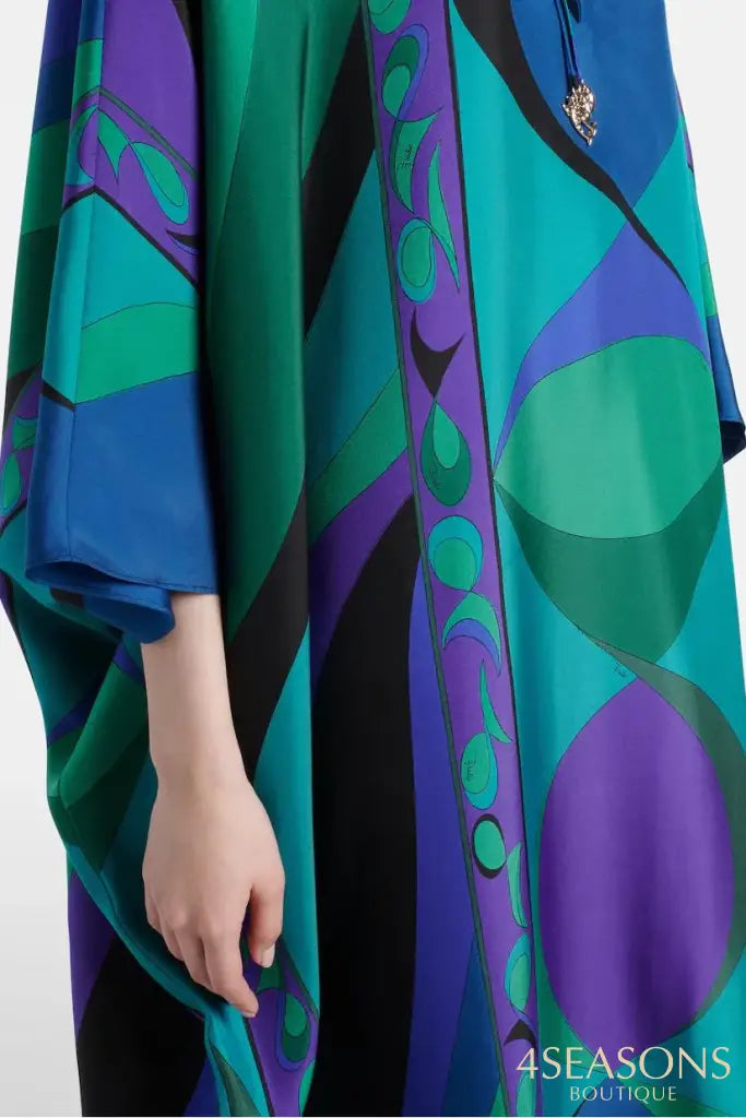 Psychedelic Swirling Iride Satin Kaftan