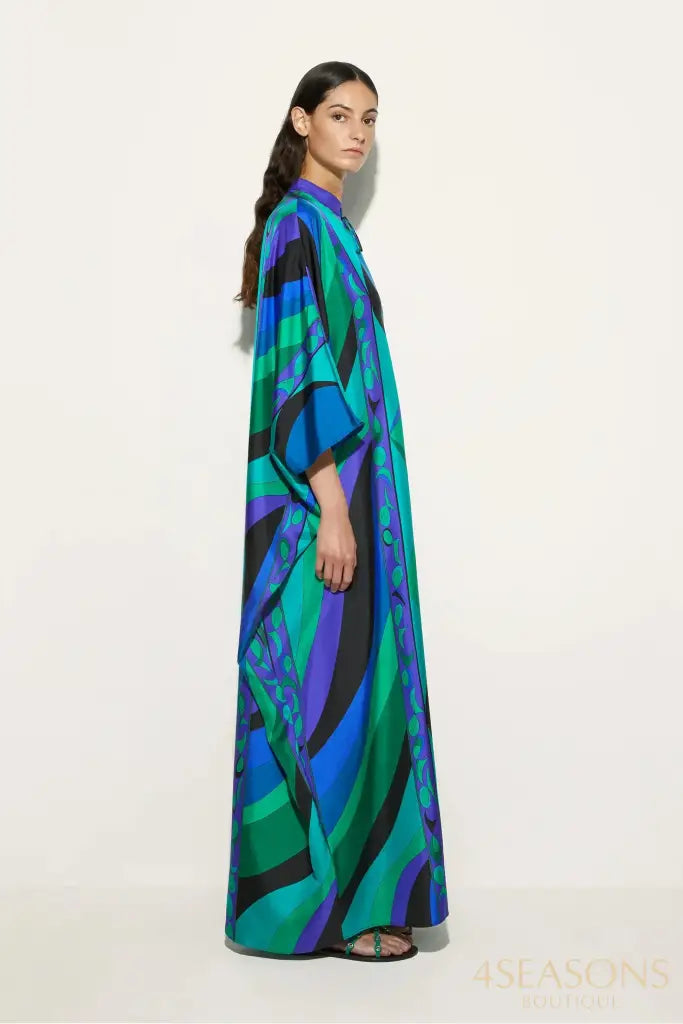 Psychedelic Swirling Iride Satin Kaftan
