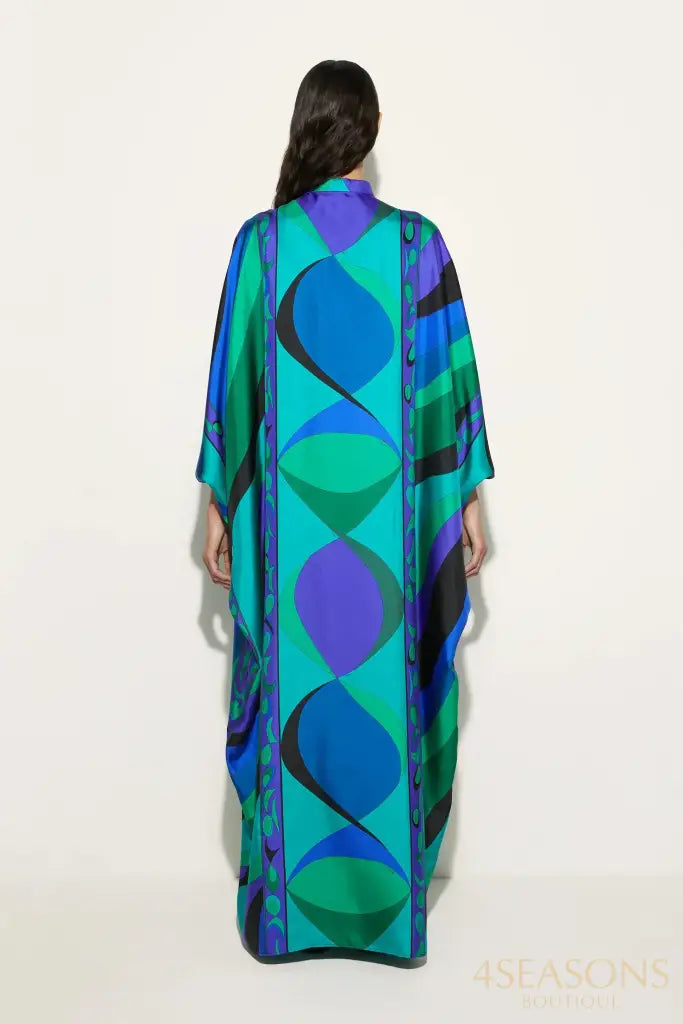 Psychedelic Swirling Iride Satin Kaftan