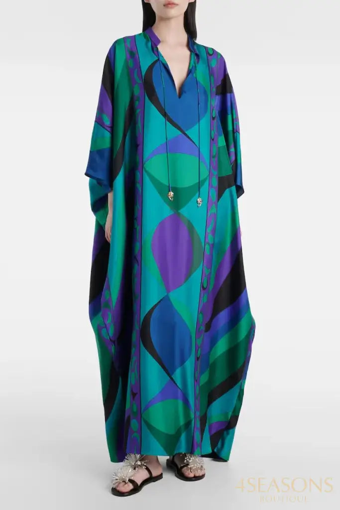 Psychedelic Swirling Iride Satin Kaftan Multicolor / S