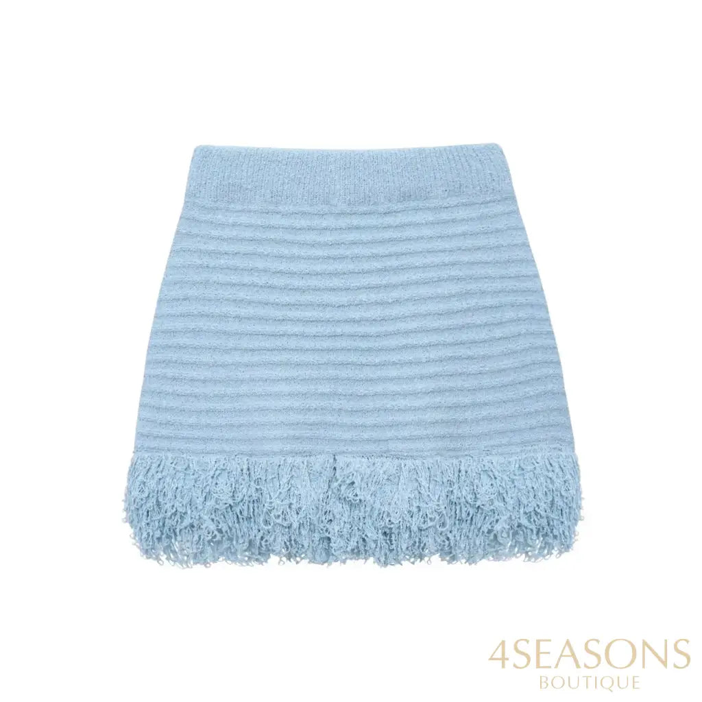 TRAFZA 2025 Spring Summer Sexy Knitted Tassel Solid Women Suit Fashion Turndown Collar Hollow Out Shirt Elastic Wasit