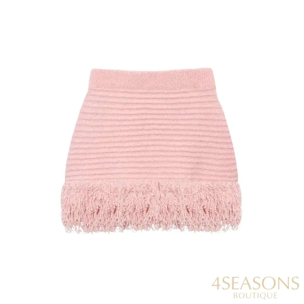 TRAFZA 2025 Spring Summer Sexy Knitted Tassel Solid Women Suit Fashion Turndown Collar Hollow Out Shirt Elastic Wasit