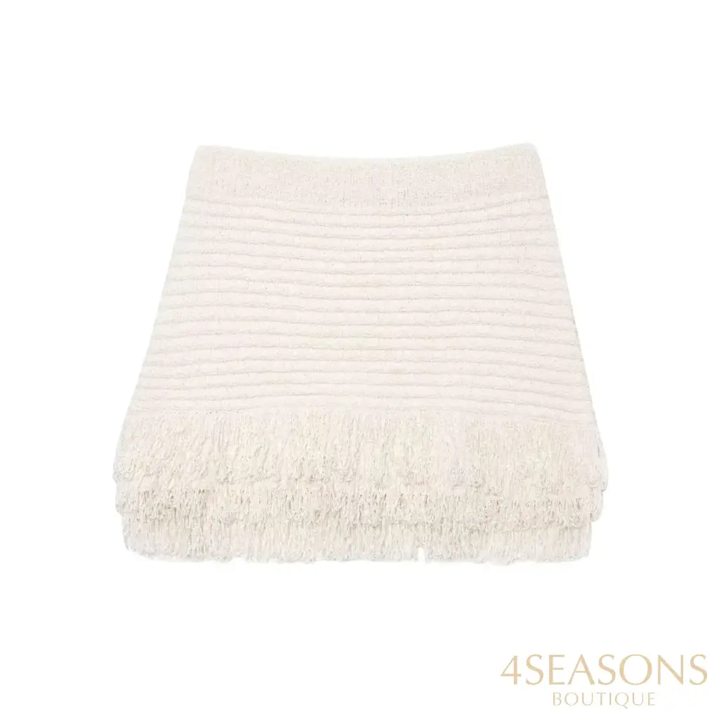 TRAFZA 2025 Spring Summer Sexy Knitted Tassel Solid Women Suit Fashion Turndown Collar Hollow Out Shirt Elastic Wasit