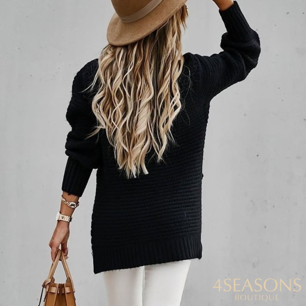 Women's Knitted Sweater Fashion Round Neck Lantern Long-Sleeved Pullover Blouse Ladies Winter