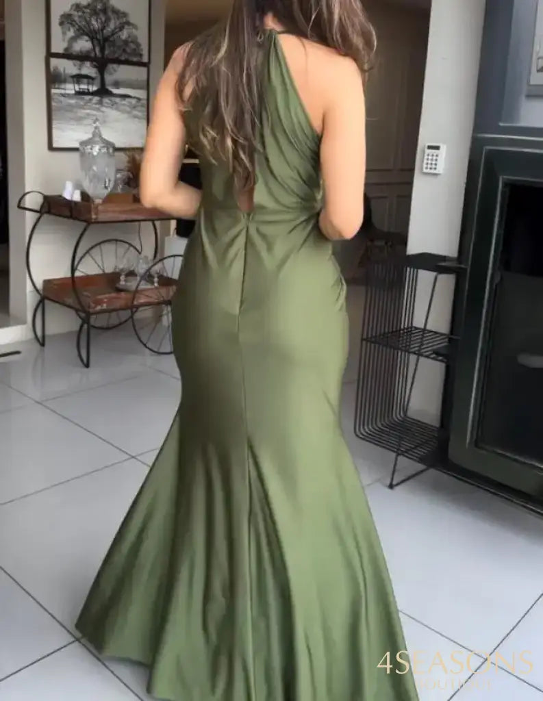 Womens Dresses 2025 New Satin Sleeveless Hollow Out Twist Front Evening Dress Tied Detail Backless Zipper Back Mermaid