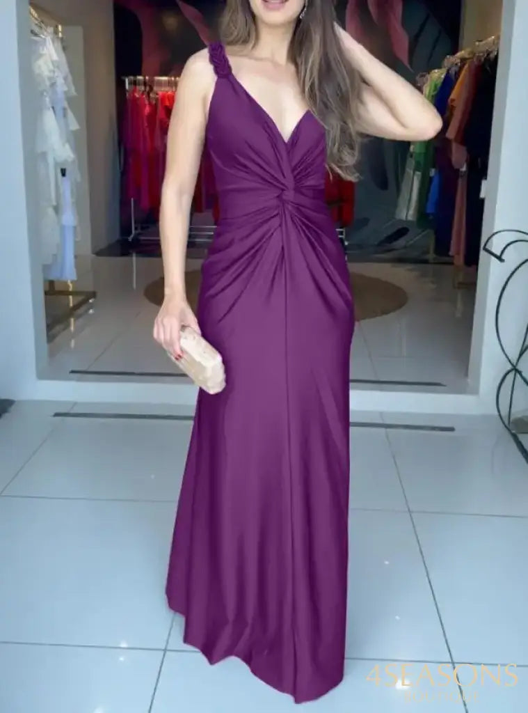 Womens Dresses 2025 New Satin Sleeveless Hollow Out Twist Front Evening Dress Tied Detail Backless Zipper Back Mermaid