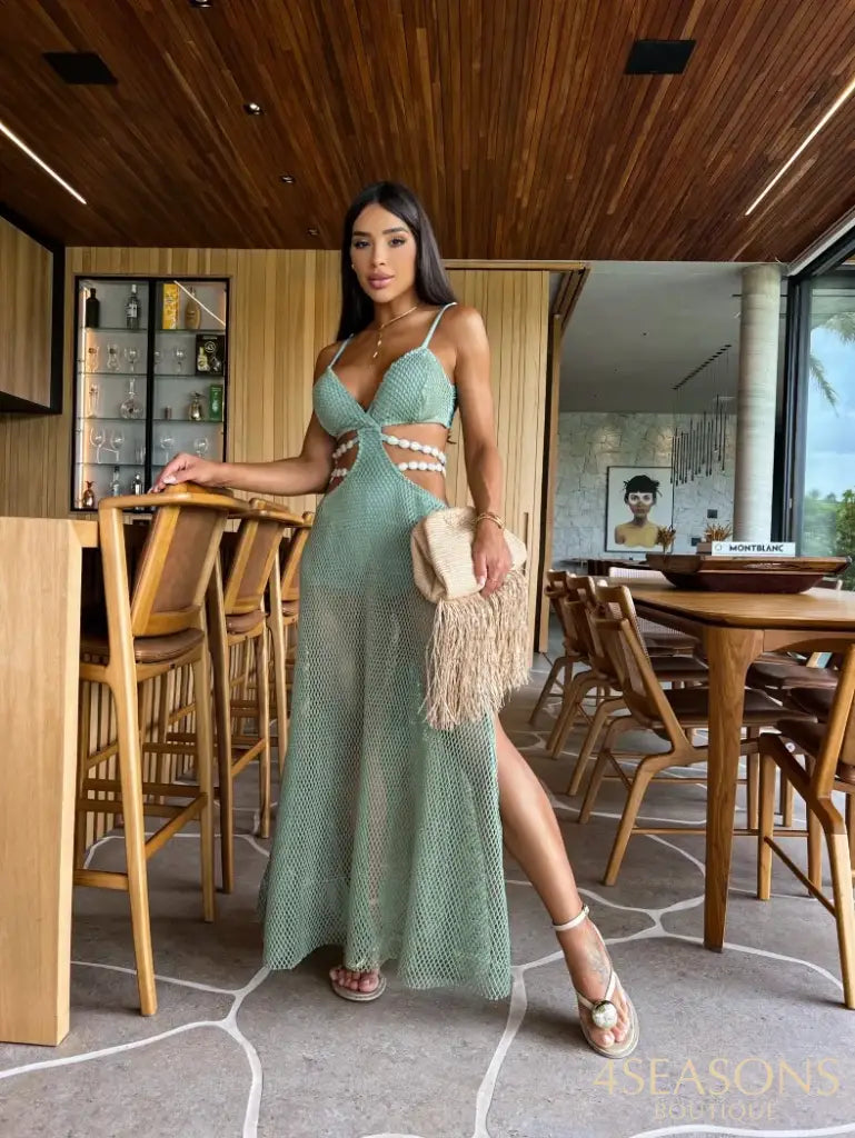 New Sexy Solid Women Dress V Neck Sleeveless High Cut Naked Waist Long Dress Fashion Evening Party Dress