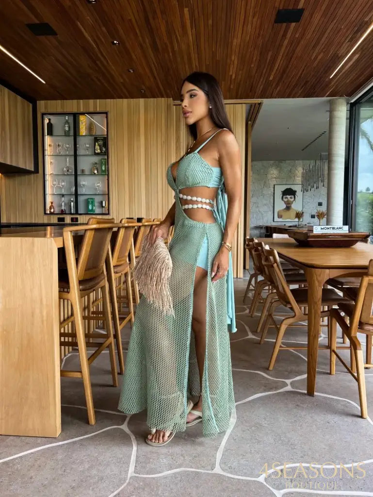 New Sexy Solid Women Dress V Neck Sleeveless High Cut Naked Waist Long Dress Fashion Evening Party Dress