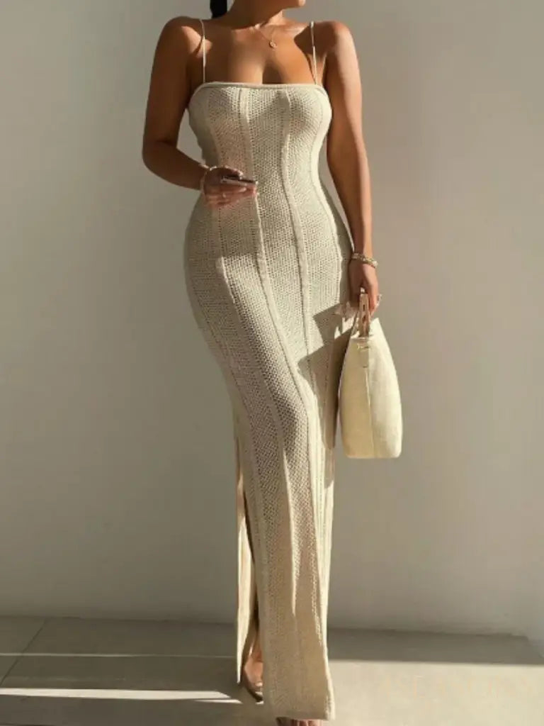 Mikydely-Women’s Spaghetti Strap Knitted Dress Sleeveless Sexy Bodycon Beach Summer Fashion Hot Long