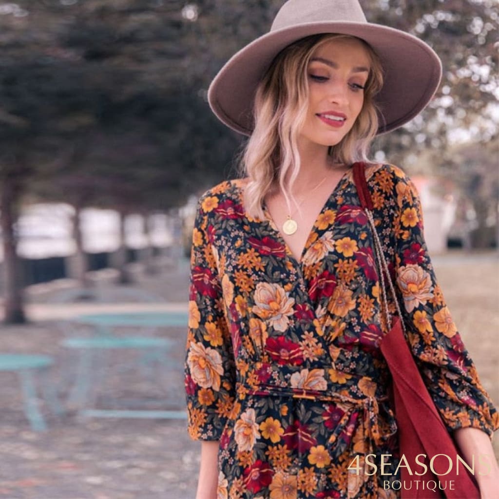 Happie Queens Women Floral Print Long Sleeve Irregular Hem Beach Bohemian Maxi Dress Ladies Boho
