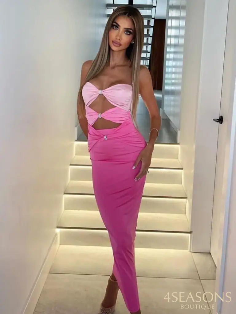 Mozision Elegant Hollow Out Sexy Maxi Dress For Women Robe Spaghetti Strap Sleeveless Long Ladies