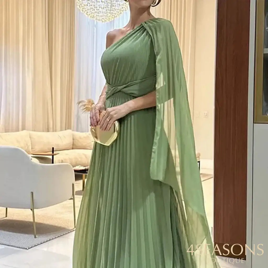 Ellafads Women Maxi Dress Fashion Elegant Solid One Shoulder Irregular Batwing Sleeve Backless