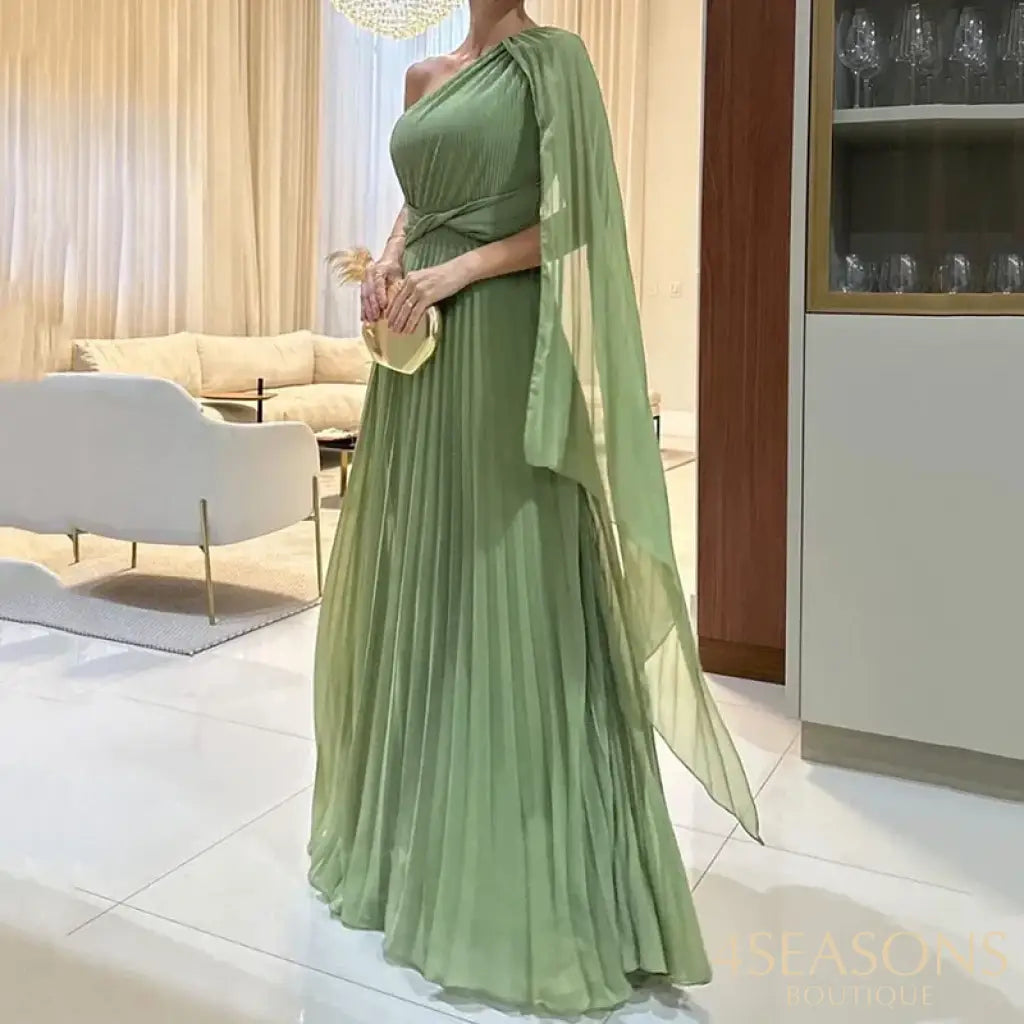 Ellafads Women Maxi Dress Fashion Elegant Solid One Shoulder Irregular Batwing Sleeve Backless