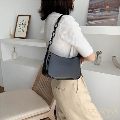 Female Leather Solid Color Chain Handbag Retro Casual Women Totes Shoulder Bags Fashion Exquisite