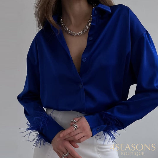 Camisa Cetim Manoela Azul / P