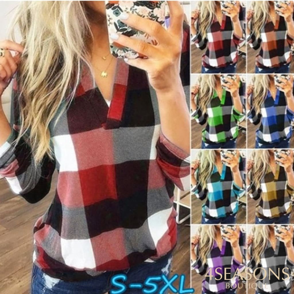 2022 Women Shirts Autumn Casual Plaid Shirt For Tops And Blouses Long Sleeve Red Ladies