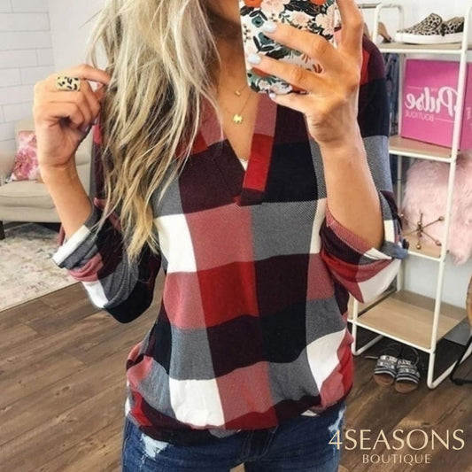 2022 Women Shirts Autumn Casual Plaid Shirt For Tops And Blouses Long Sleeve Red Ladies / S